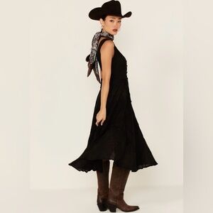 Scully Lace-up Jacquard Midi Dress in Black